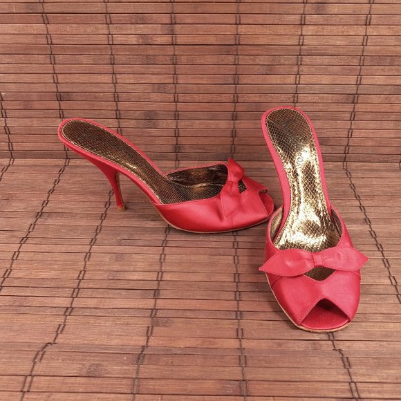 Sam Edelman Shoes - Sam Edelman Red Satin Peep Toe Mule Heels 9.5